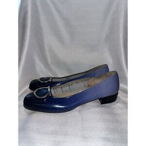 Salvatore‎ Ferragamo Blue Ombré Leather Loafer Silver Signature Logo Women 7 B